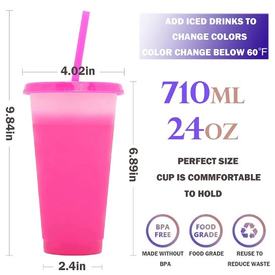 10pcs Colour Changing 24oz Cups with Straw