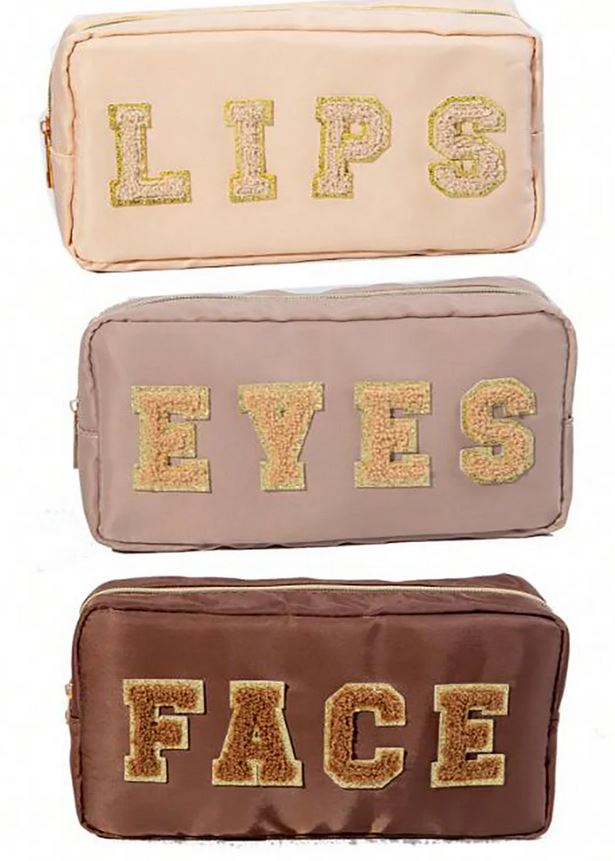Set of 3 Cosmetic Bags,Face, Eyes, Lips