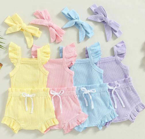 Girls Frill 3 Piece Ribbed Summer Set