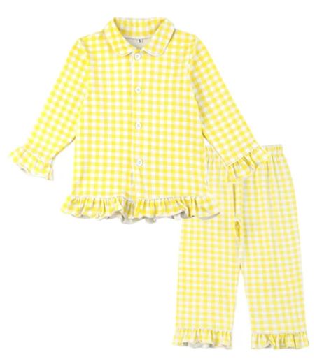 Girls Yellow Check Button Pyjama