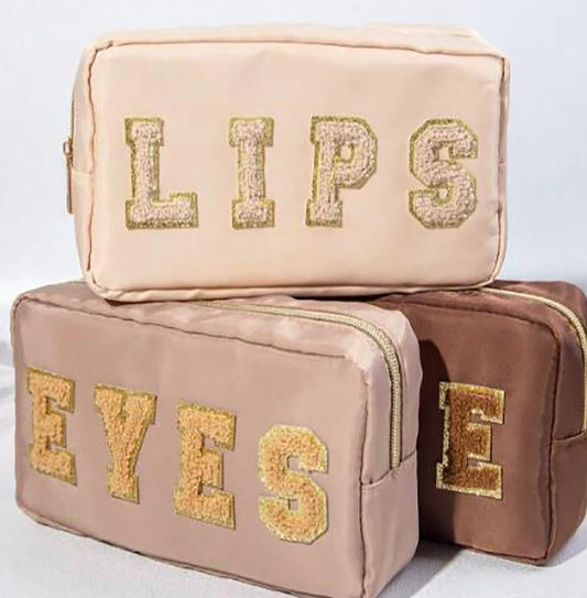Set of 3  Cosmetic Bags,Face, Eyes, Lips