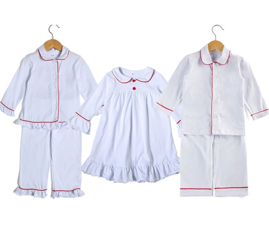 White/Red Piping Christmas Pyjamas & Nightdress