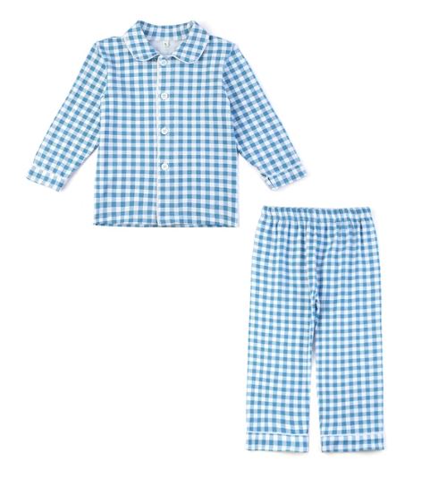 Boys Blue Check Button Pyjama