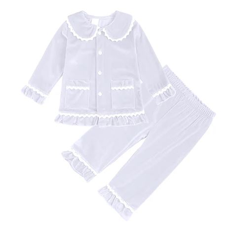 Kids Tales Girls White Velour Pyjama