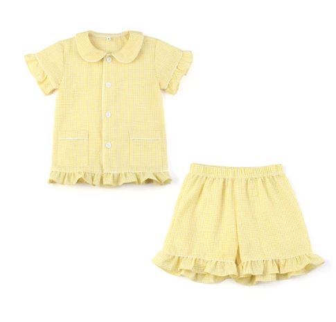 Girls Lemon Plaid Pyjama Sets