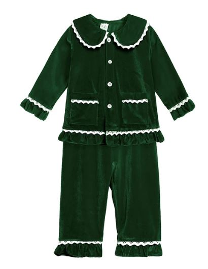 Kids Tales Girls Green Velour Pyjama
