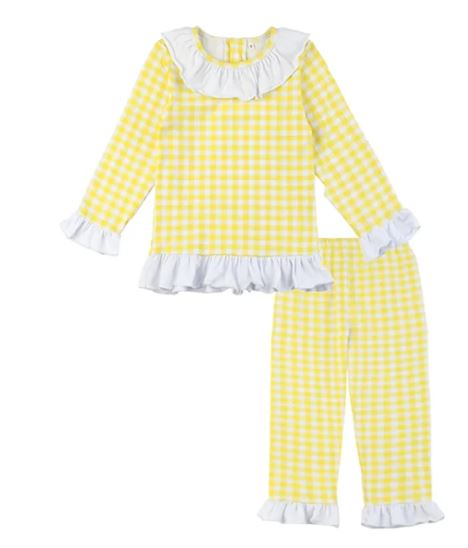 Girls Yellow Check Pyjama