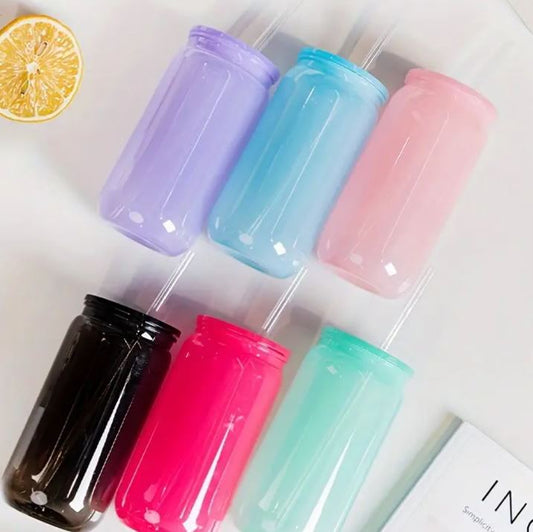 500ml Reusable Translucent Plastic Tumbler with Straw