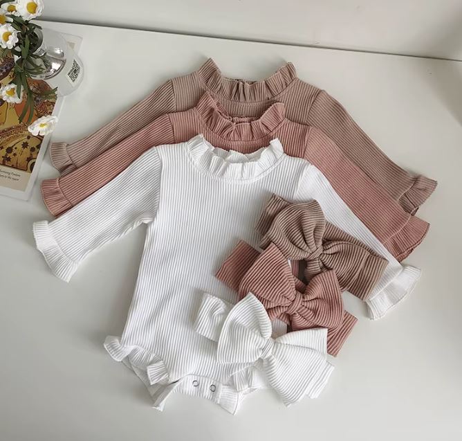 Ribbed Frill Romper with Headband