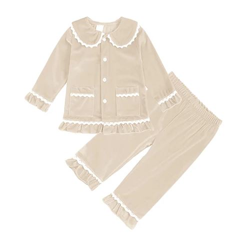 Kids Tales Girls Beige Velour Pyjama