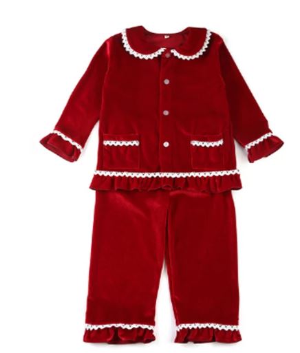 Kids Tales Girls Red Velour Pyjama