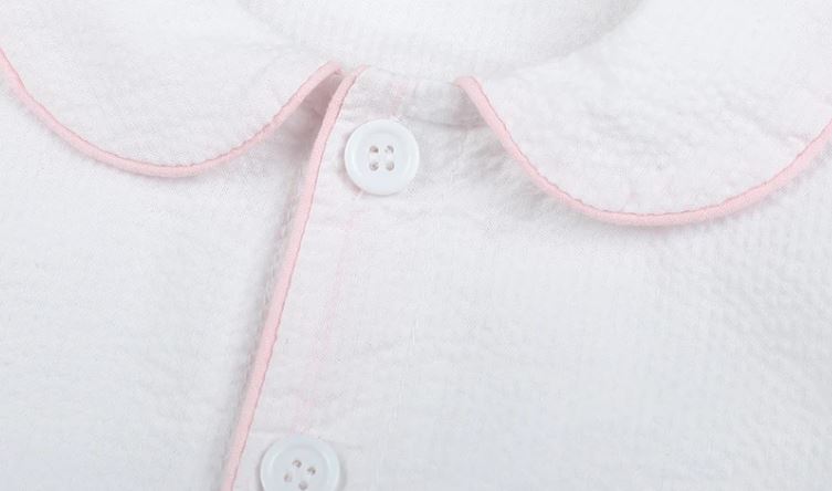 Girls White with Pink Piping Seersucker Pyjama Sets
