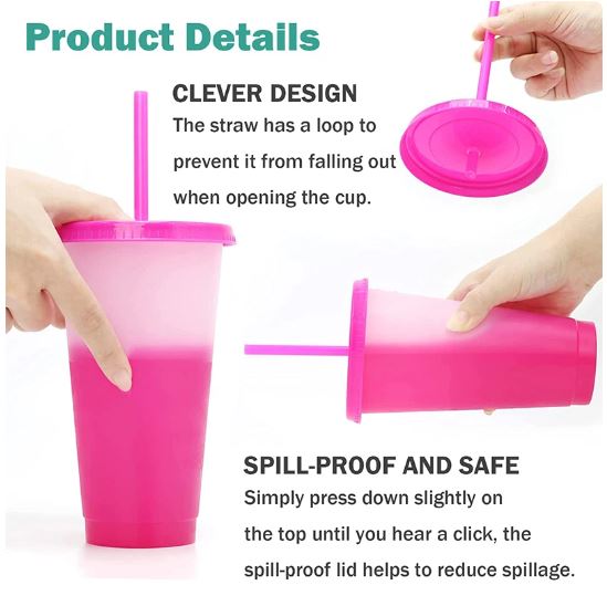 10pcs Colour Changing 24oz Cups with Straw