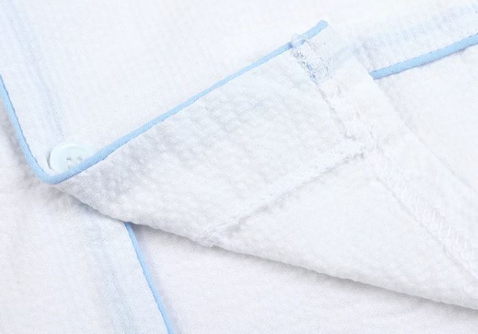 Boys White with Blue Piping Seersucker Pyjama Sets - Long