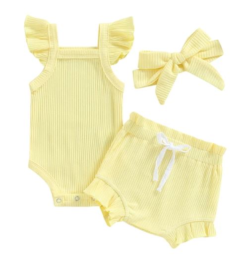 Girls Frill 3 Piece Ribbed Summer Set
