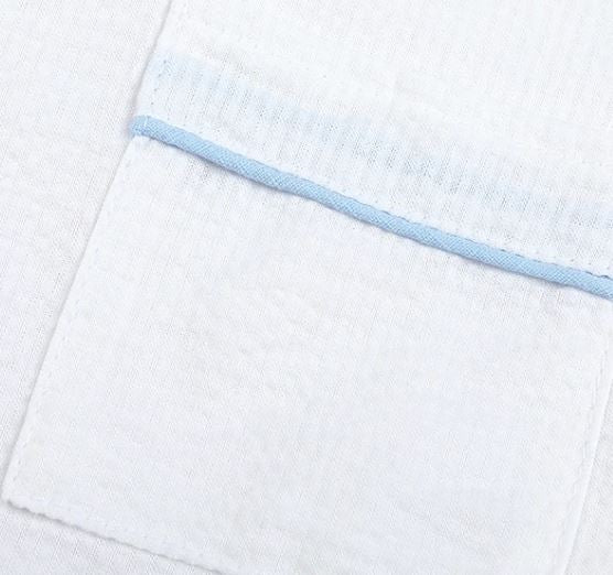 Boys White with Blue Piping Seersucker Pyjama Sets - Long