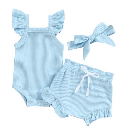 Girls Frill 3 Piece Ribbed Summer Set