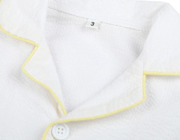 Boys White with Yellow Piping Seersucker Pyjama Sets