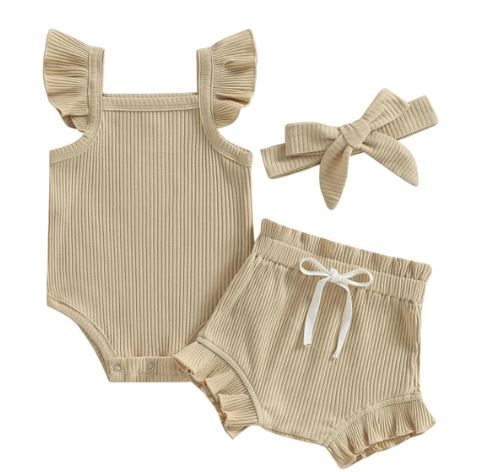 Girls Frill 3 Piece Ribbed Summer Set