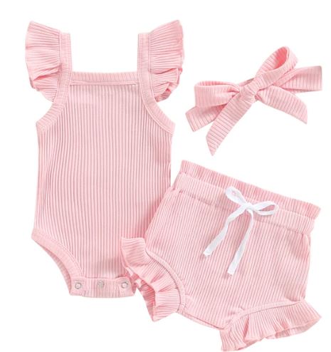 Girls Frill 3 Piece Ribbed Summer Set