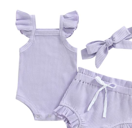 Girls Frill 3 Piece Ribbed Summer Set