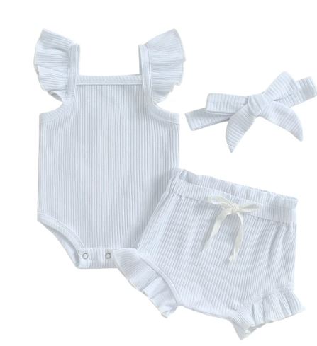 Girls Frill 3 Piece Ribbed Summer Set