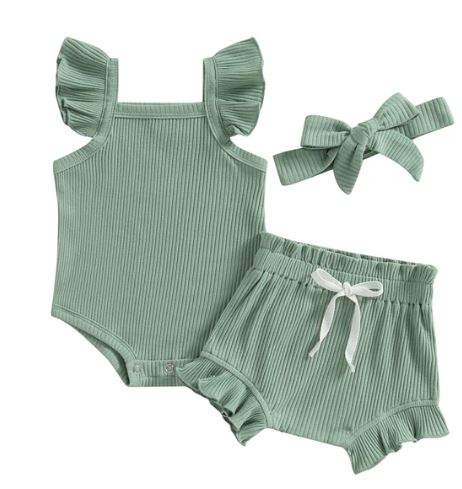 Girls Frill 3 Piece Ribbed Summer Set