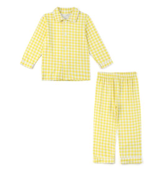 Boys  Yellow Check  Button Pyjama