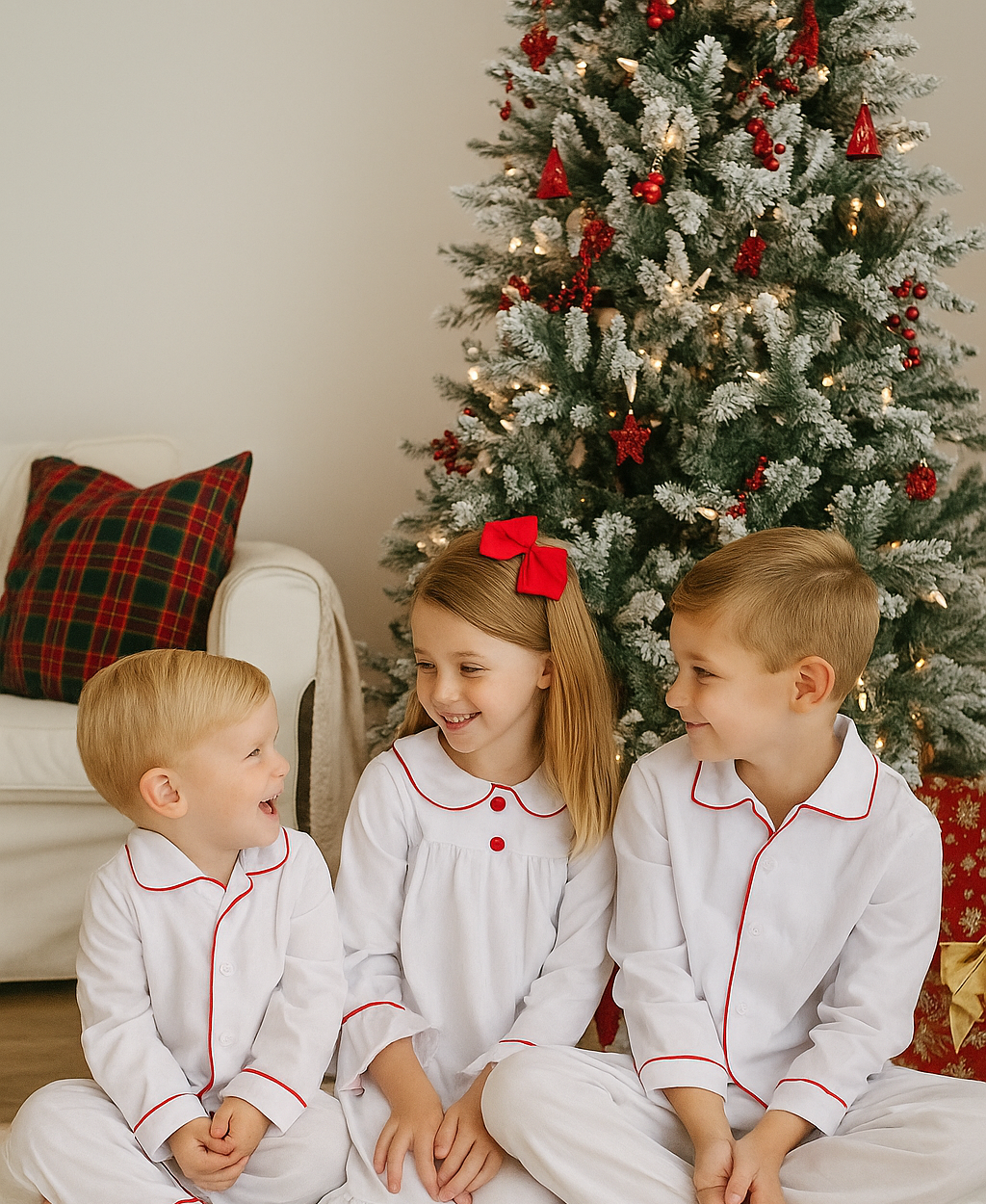 White/Red Piping Christmas Pyjamas & Nightdress